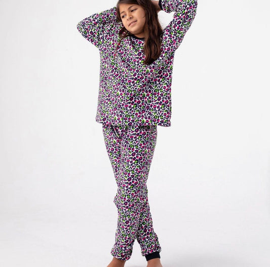 Neon leopard fleece pyjamas