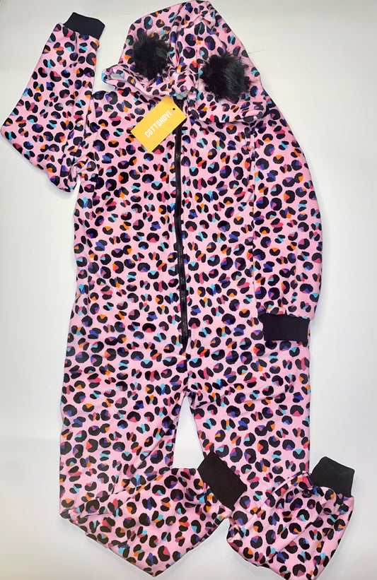 Pink Multi-colored leopard Fleece Onesie